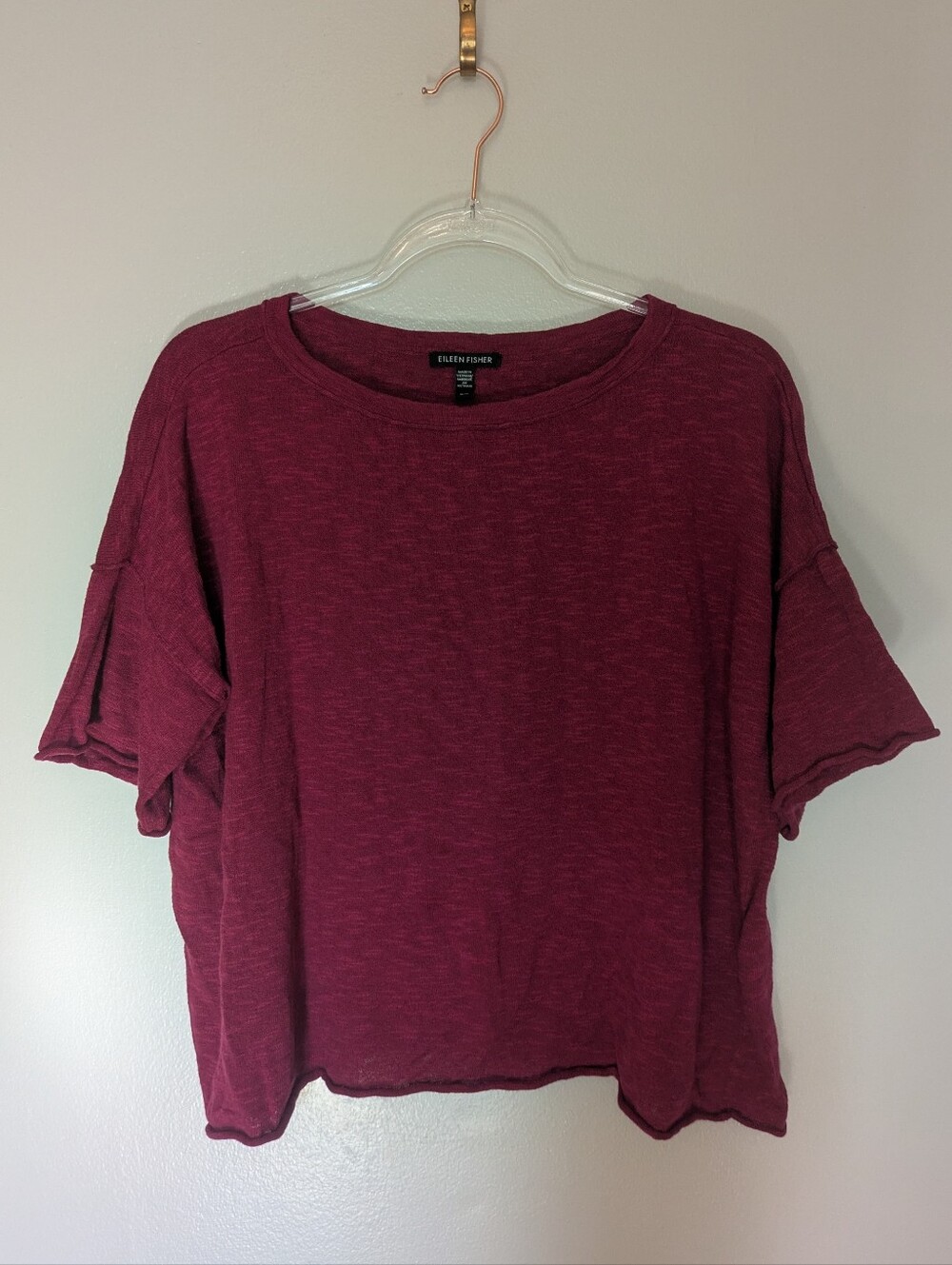 Eileen Fisher Short Sleeve Boxy Tee Berry Knit Linen Cotton Medium